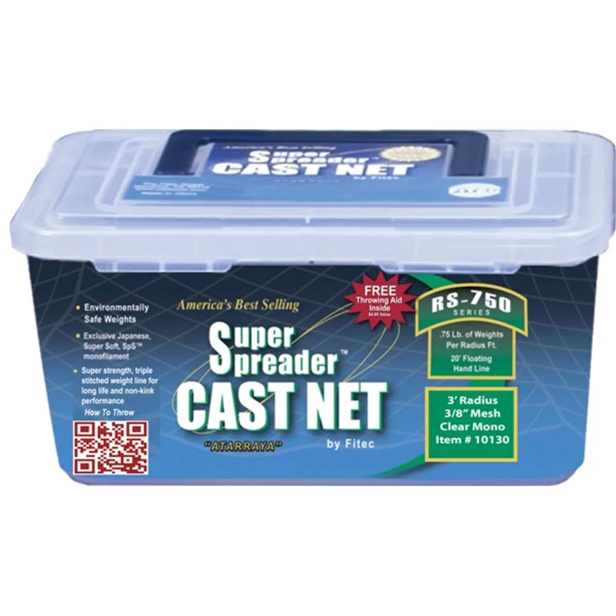212 MAIN FITEC RS750 Super Spreader Cast Net, 5'x3/8" Mesh, Underwater Invisible, 3/4 lb Lightweight, Beginner Friendly Fishing Tackle