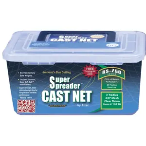 212 MAIN FITEC RS750 Super Spreader Cast Net, 5'x3/8" Mesh, Underwater Invisible, 3/4 lb Lightweight, Beginner Friendly Fishing Tackle