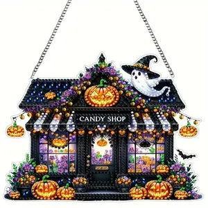 Cartoon House Design Diamond Arts Colorful Painting Kit, DIY Irregular Shape Acrylic Candy Store Decorations, Hanging Gemstone Mosaic Art Crafts Home Decor, Diamond Painting Kits