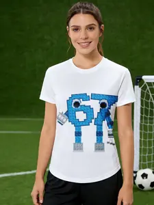 Women's short sleeve T-shirt Blue Lego Robot Design Pattern 3D full-frame printing spring and summer fashion trend sports women's soccer jersey Solid color, healing, pattern, sisters, graphic, four seasons