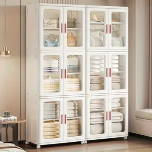 New Kitchen storage cabinet with casters kitchen storage large capacity waterproof anti-drop drawer clip internal organization cabinet type toilet laundry storage no need to install white transparent door 3 layers