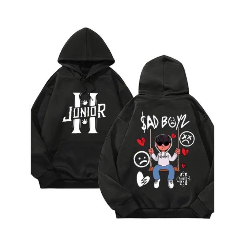 Men's 3D Cartoon Graphic Print Hoodie - H Sad Boyz Mania Tour Unisex Cotton Long Sleeve Pullover, Latin Trap Urban Street Style Top, Machine Washable, T-Shirt Option Available, Fitted Athletic, Retro, New Year, Party, Longsleeves, Halloween