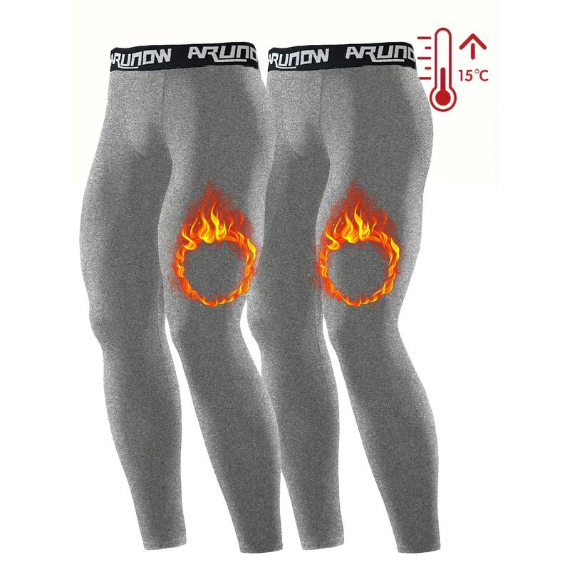 2pcs Men'S High-Elastic Waistband Thermal Leggings - Full-Length Tight-Fit Winter Pants with Full-Length Zipper Closure, Thermal Insulation for Gym, Running, Casual Wear - Solid Color Athletic Pants (hand Washable), Gym Wear, Sleek Design
