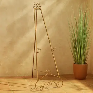 Scroll Gold Metal Tall Adjustable Floor 3 Tier Display Easel