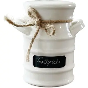 White Ceramic Rustic Style Decorative Toothpick Holder Dispenser Container Storage Case Gift for Home Kitchen Decor
