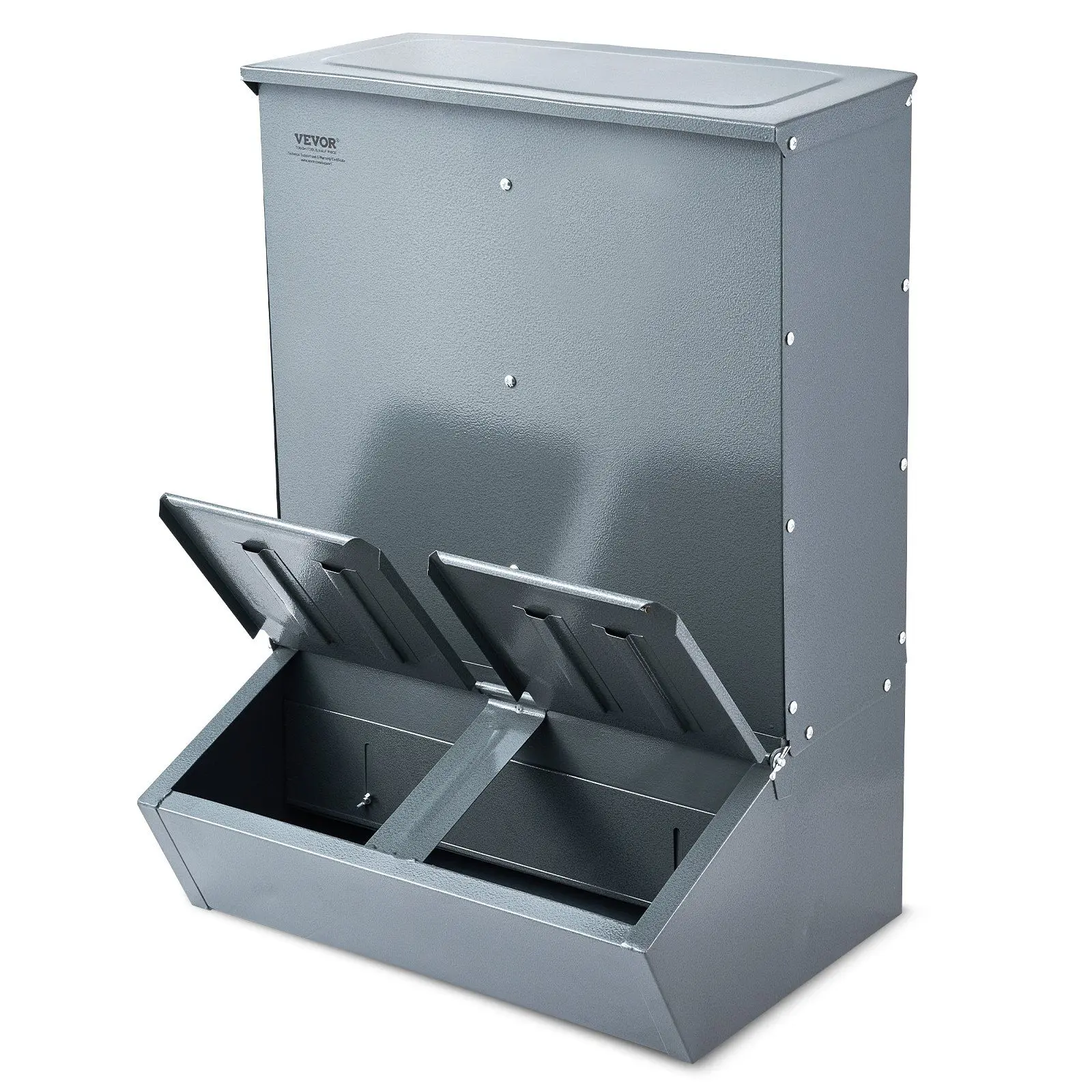 VEVOR High-Strength Impact-Resistant Metal Pig Feeder, 3.7 Bushel Double-Door, Rolled Edge Design, Waterproof, Feeds Up to 8 Pigs for Family Farms & Small Barns, Galvanized Steel