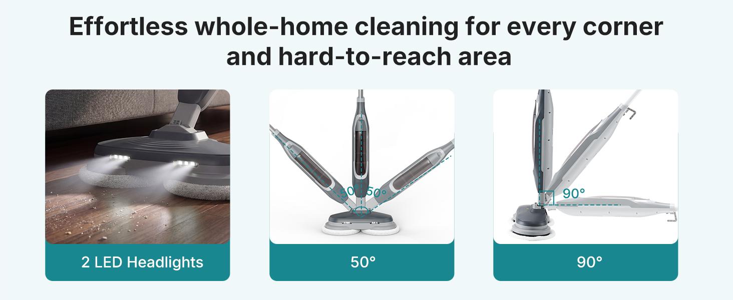 Steam Mop, All-in-One Scrubbing Steam Mops for Floor Cleaning with Rotating Pads, Floor Steamer with 2 LED Lights, 4 Cleaning Modes, Swivel Steering, 16.4 FT Cord, Safe for Hardwood and Tile