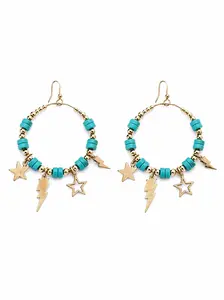 Shoot For The Stars Thunderbolt And Star Beaded Turquoise Hoop Earrings