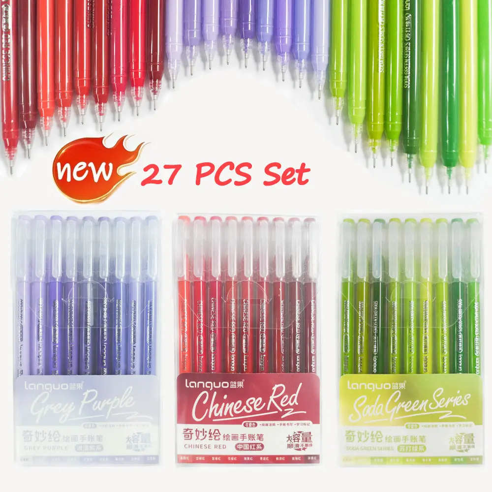 Languo 27PCS New Color High-Capacity Portable Handheld Gel Pens Set for Journaling, Office & Drawing Use