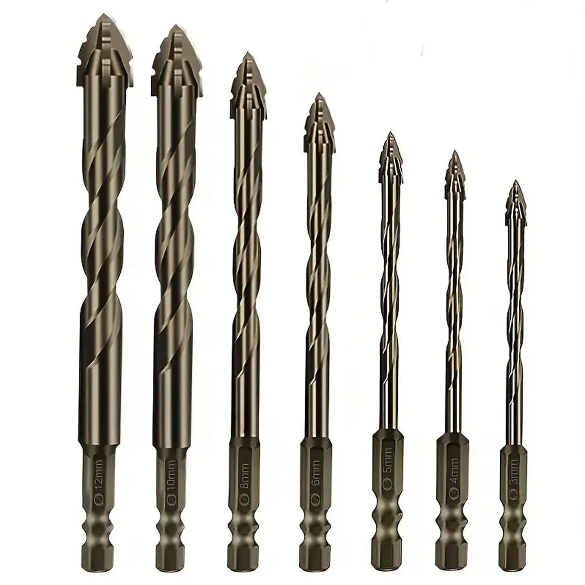 Four-Blade Serrated Eccentric Drill Bits Set, 7 Count High-Strength Carbide Tip, Multifunctional for Concrete, Glass, Wood, Metal, Tile & More, Durable Concrete & Glass Drill Bit Set