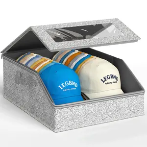 Large Capacity Hat Storage Box, Foldable Organizer with Label Slots, Collapsible Storage Organizer, Home Organization, Closet Accessories Holds 24 Baseball Caps