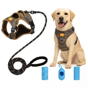No Pull Dog Harness Set with Leash, Poop Bags & Dispenser, Adjustable Reflective Pet Vest for Small Medium Large Dogs, Breathable Soft Padded Easy Walk Control