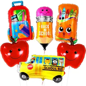 school season, back-to-school season, themed aluminum film balloon set, cartoon schoolbag, pencil, crayon, school bus, apple-shaped aluminum film balloon, kindergarten opening classroom class decoration supplies, school party atmosphere photo props,