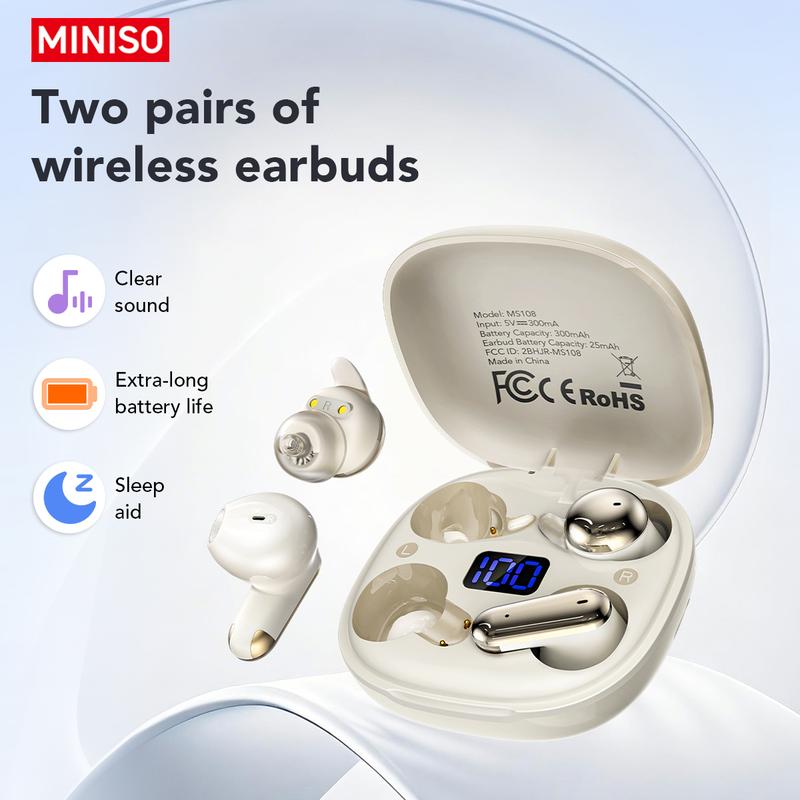 MINISO MS108 Wireless Headphones In-ear Design Noise Cancelling True Wireless Earbuds with Digital Display Bluetooth 6.0 Gaming Headset for Running Exercising Lightweight Fitness Earphones