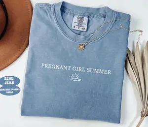 Comfort Color Pregnant Girl Summer Shirt, Beach Pregnancy Announcement T-shirt, Pregnancy Reveal Tee, Summer Outfits, Gift