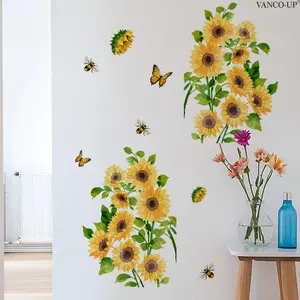A set (30*40cm*2pcs) of autumn sunflower, bee and butterfly 2D flat wall stickers for home decoration and beautification, Floral Pattern Sticker, M20372