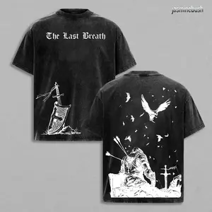 The Last Breath Medieval Knight Cross Vintage Washed T-Shirt | Crusader Faithcore Warrior Graphic Tee