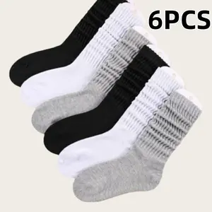 6Pairs Women's Knit Knee Tube Scrunch Socks All Seasons Comfort Fashion Versatile Pairing