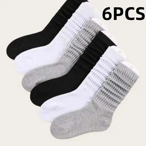 6Pairs Women's Knit Knee Tube Scrunch Socks All Seasons Comfort Fashion Versatile Pairing