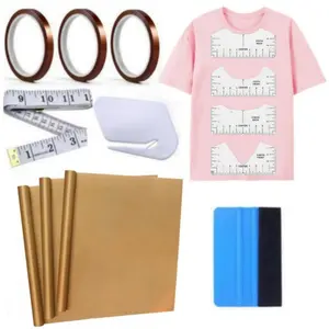 Sublimation Shirts Tool Kits, 4 T-Shirt Rulers, 3 Pack 12×16in Teflon Sheet, 2 Rolls Heat Resistant Tape, Tape Measure & Squeegee for HTV Vinyl, Heat Press & DIY Crafts