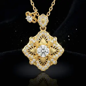 VAELUME Vintage Italian Style 18K Gold Plated Filigree Clover Necklace ,Brushed Silk Texture 5A VVS Zircon Pendant ,Perfect for Daily Wear, Anniversaries,Birthday Gift for Women and Girls# N0031