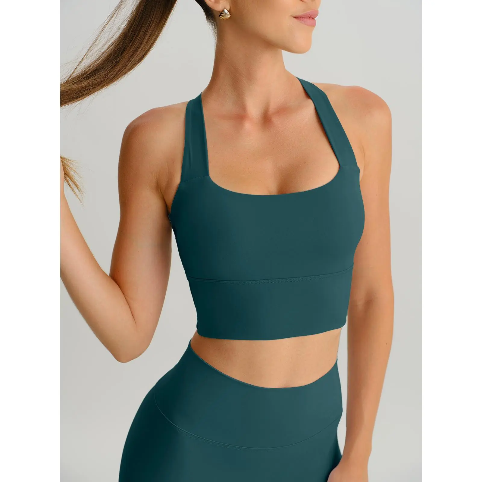 BERLOOK Blue Spruce Twist X-Cross Sports Bra - Light Support Workout Bra, Workout Bras