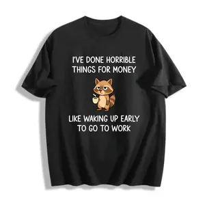 Cartoon Animal Design Men's T-Shirt Raccoon With Coffee And Humorous Text About Work Life Balance Casual Wear For Everyday Use Perfect Gift For Friends And Colleagues Who Appreciate Dark Humor And Relatable Work Jokes