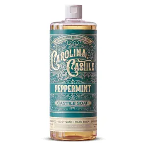 Carolina Castile Soap Peppermint Infused Organic Olive Oil Body Wash & Hand Soap Highly Concentrated Vegan Cleanser Made in USA