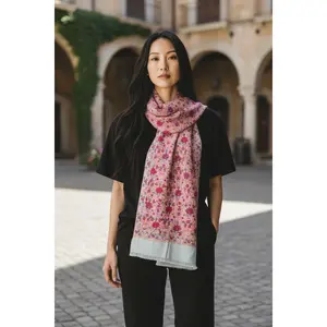 Embroidered Cashmere Shawl: Nepal Pashmina Scarf, Kalamkar Silk, Red scarf