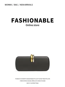 Sleek Rectangular Evening Clutch Bag Minimalist Metal Interlock Buckle Design Thin Chain Crossbody Shoulder Bag Elegant Formal Handbag for Women Wedding Party Daily Commute