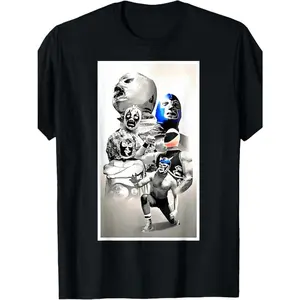 100% Made US Mex-Art Demon Blue Lucha Libre Mexican Wrestler Legend T-Shirt