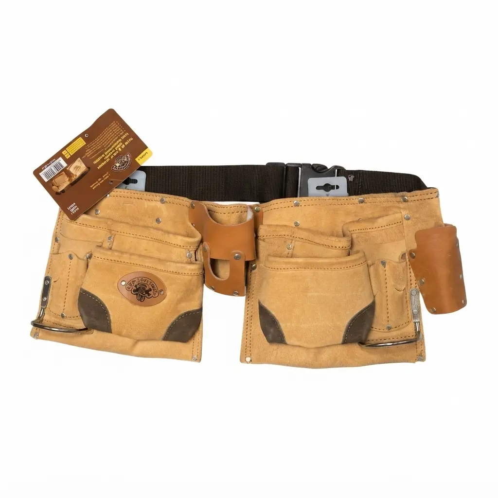 Grip Tight Tools Split Leather Apron Pouch, Tool Bag Organizer with 12 Pockets and 2 Steel Hammer Holders, Tool Pockets