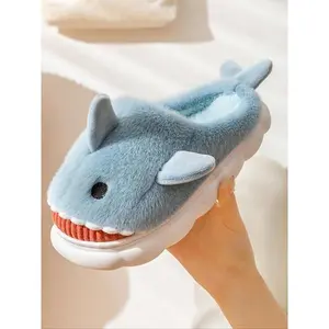 Unisex Shark Fuzzy Warm Slippers, Soft Comfortable Winter Shoes, Warm Indoor Outdoor Footwear, Cute Home Cloud Sandals, Perfect Vacation Shoes(Sheets)