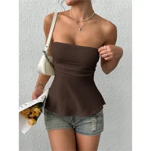 Women’s Y2K-style knitted tubular lace-up top, cut tubular top, solid-color design suitable for all seasons, medium fabric thickness, perfect for casual wear GARMENTARY