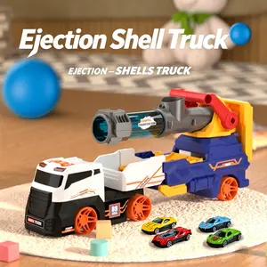 2-in-1 Kids Launch Truck Toy: Race Car Launcher & 360° Rotatable EVA Ball Blaster Cannon with Light & Sound Effects, Interactive Action Playset for Boys & Girls Ages 3+