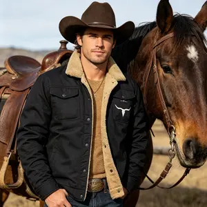 Lightweight Retro Western Trucker Jacket Lapel Casual Coat Mens Work Cargo Outerwear