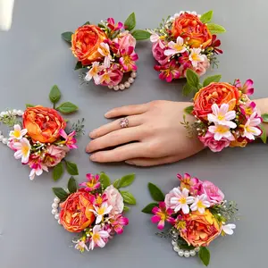 6pcs Pack Wedding Rose Wrist Corsage Suitable for Weddings & Engagements - Realistic Elastic Bride Bridesmaid Wrist Flower, Plastic Roses for Prom, (No Biological Risk)