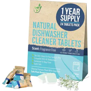 Dishwasher Machine Cleaner Tablets -  Based Alternative Refill Dishwashing Detergent Tabs -  And Plastic Free Way For Clean Dishwasher - 24 Pack Refills Dish Washer Soap Pods