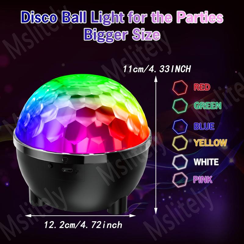 USB Low Voltage Power Cord Powered 6LED Disco Ball Lights with Sound Activation DJ Party Lights for Parties, Birthday Parties and Holidays