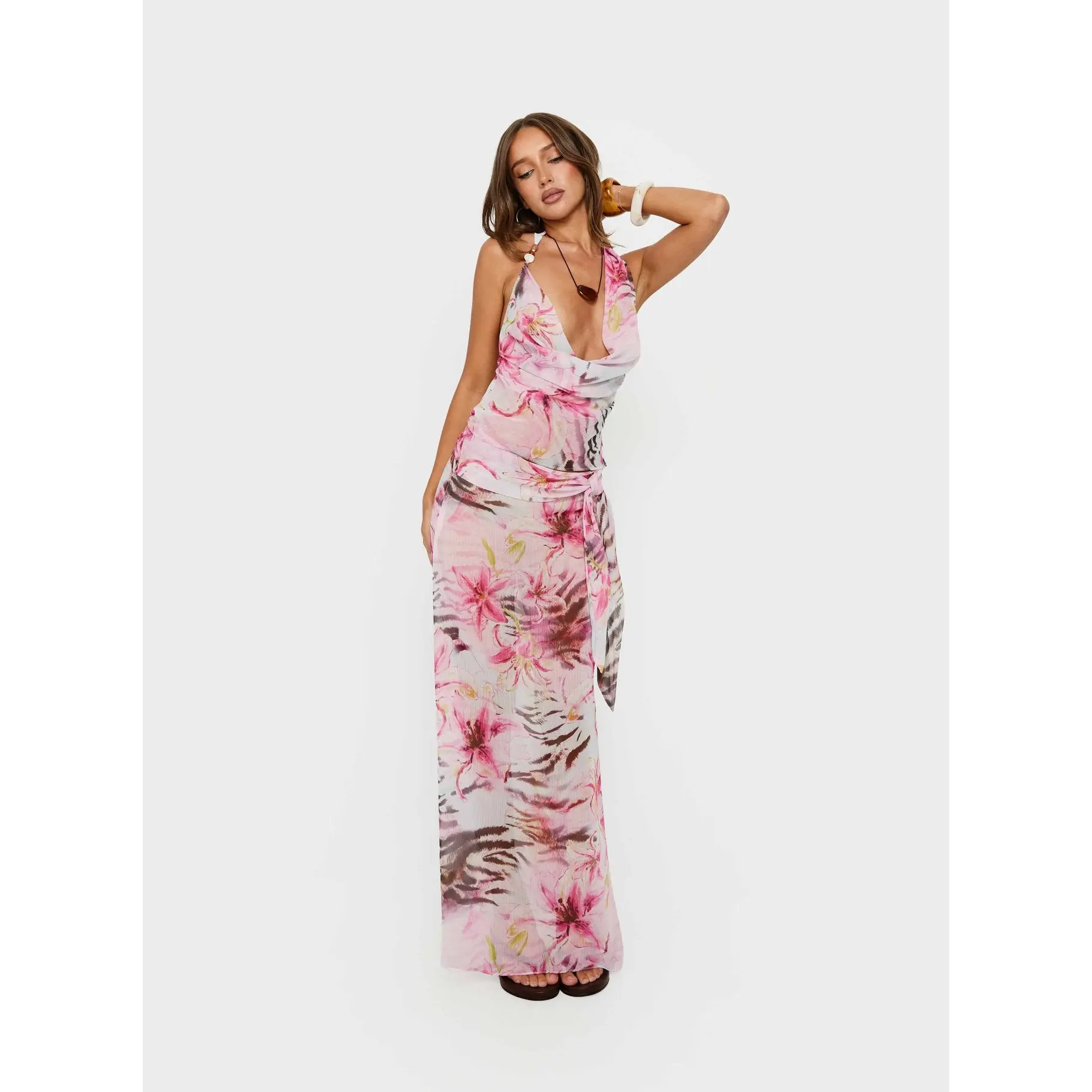 Karzi Chiffon Maxi Skirt Pink Floral Karzi Chiffon Maxi Skirt Pink Floral