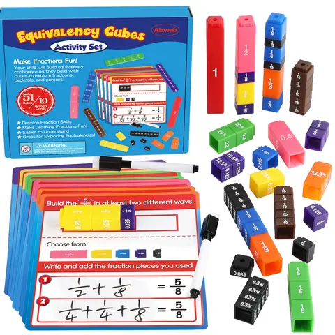 Aizweb Interlocking Fraction Manipulatives Cubes-Fraction Tiles Blocks,Equivalency Percent Decimals Cubes,Math Games Activity for Elementary Kids,Fraction Learning Tools Homeschool Classroom Supplies