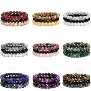 3pcs Energy Healing Stretch Bracelet Hematite Tiger Eye for Men Women 6mm Bead T35