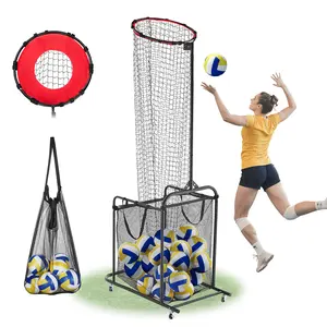 VEVOR Volleyball Setter Training Equipment, Angle and Height Adjustable Volleyball Trainer, Portable Practice Net with Cart, Wheels, Carrying Bag, Indoor Outdoor Target Net for Serving Spiking Settin