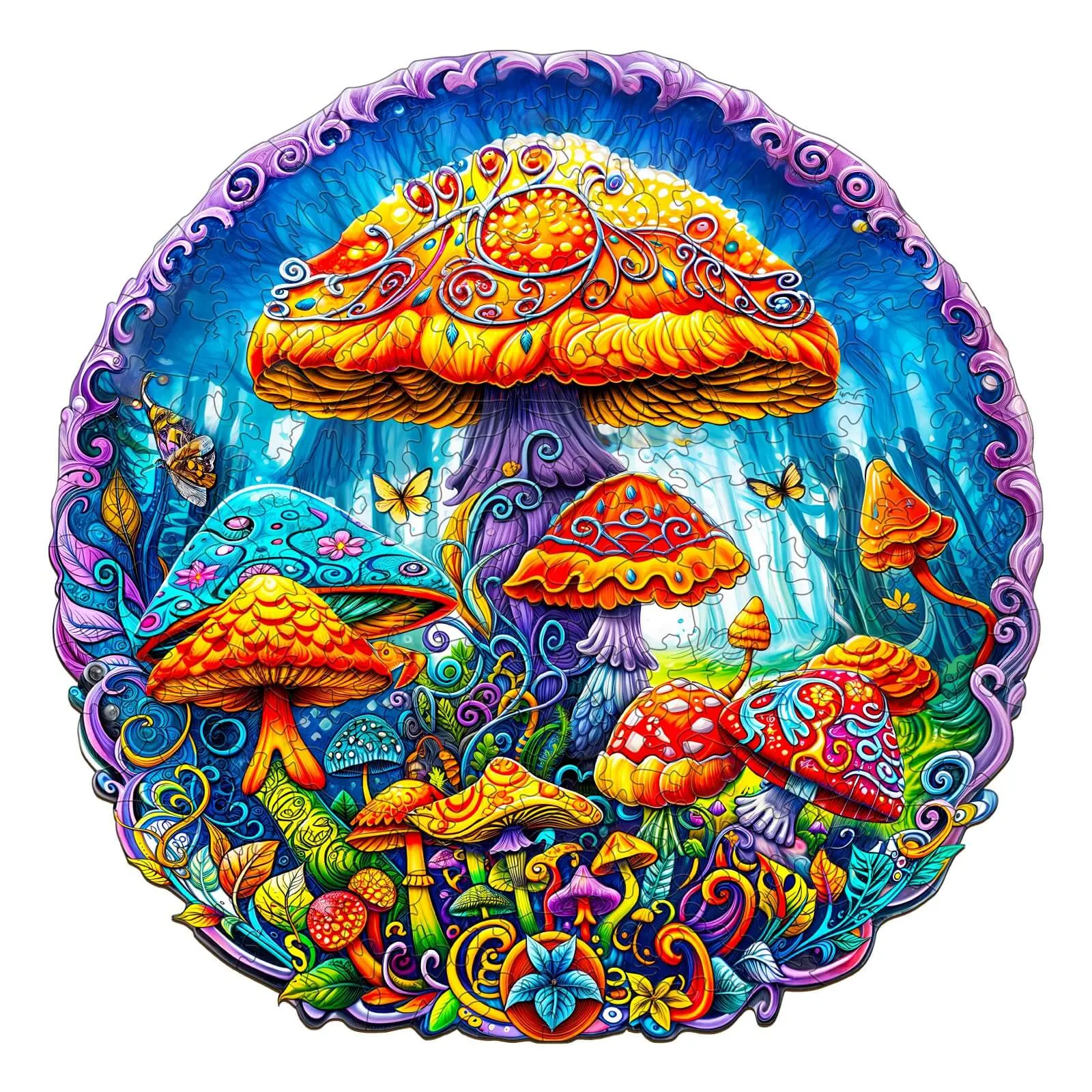 Magical Mushrooms  Wooden Jigsaw Puzzle for Adults and Kids Unique Shape Animal Wood Puzzles Challenging Puzzle, Family Game Creative Gifts，Laser-Cut Durable HDF Wood Puzzle