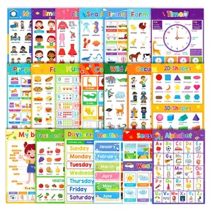 20-Piece Educational Poster Set, Visual Learning Tools, Alphabet Learning Chart, Time Fruit Color Animal Body Learning Posters, Ideal for Home Decor & Classroom Walls