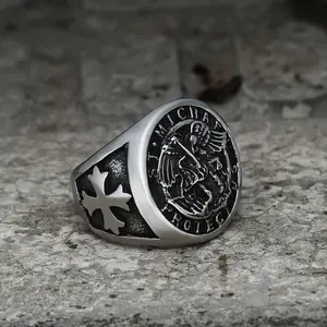 GTHIC Guardian Angel Templar Knight Ring for Men Women Daily Wear Fashion Jewelry