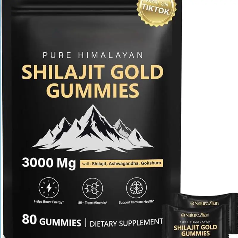 Shilajit Gummies for Men & Women, Shilajit Gold with Ashwagandha & Gokshura, 85+ Minerals, Zero Sugar, Vegan Organic Gummies, 80 Count