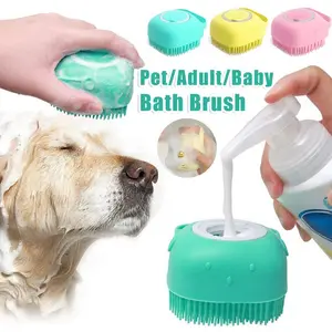 Silicone Massage & Shampoo Glove Pet Bath Brush Spa Mitt for Dogs Cats Puppies with Built-in Shampoo Reservoir Soft Flexible Bristles for Full Hand Control