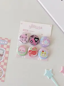 6pcs/set Cute Mini Pins, Cartoon Notebook Decorations, 25mm Badge Pins, Adorable Brooches, Girl Bag Accessories, Charms, All Seasons Boho Style, Hearts