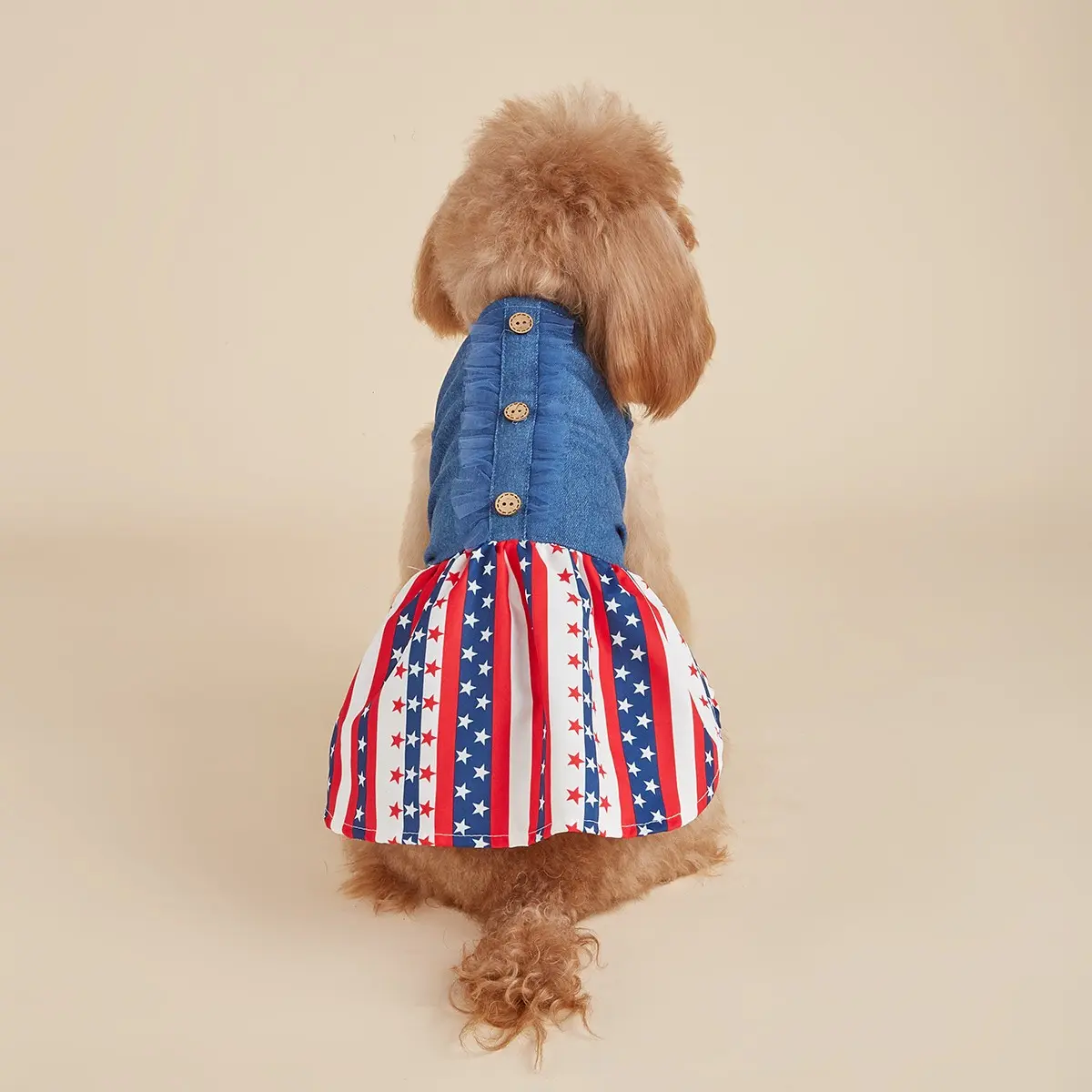 Pet Dog Dress, Denim Patchwork American Flag Star Print Doggy Clothes, Puppy Clothes, Small/Medium Poodle Dogs & Cats Clothes, Independence Day Festival Gift
